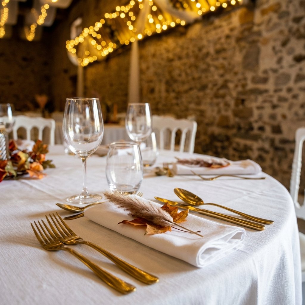 Table dressée pour un dîner d'entreprise au Domaine de Mauperthuis
